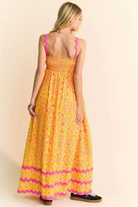 Davi & Dani Geo 2 Tone Printed Wavi Trim Tiered Maxi Dress