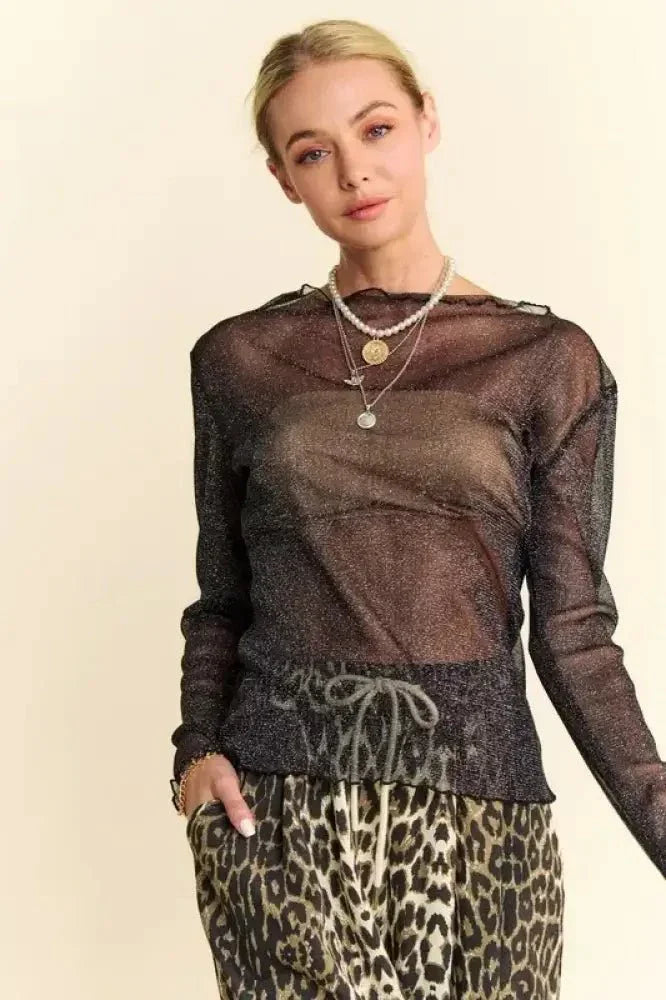 Davi & Dani Glitter Mesh Lettuce Hem Long Sleeve Top - Update AvenueTrendsi10010029057139210010029057139293a200d3 - d482 - 4003 - 99e4 - 5f3499370ed9 - MaxBlack