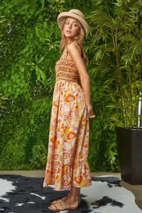 Davi & Dani Multi Smocked Bodice Geo Ruffle Strappy Midi Dress - Update AvenueBoho VibesTrendsi100100651881107100100651881107a6eafd93d83943bf8d72ac4f52240441 - Max - OriginOrange Tan