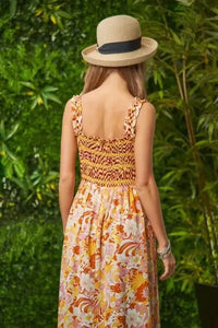 Davi & Dani Multi Smocked Bodice Geo Ruffle Strappy Midi Dress - Update AvenueBoho VibesTrendsi1001006518811071001006518811076c70dfcaaab347349e916af981596f75 - Max - OriginOrange Tan