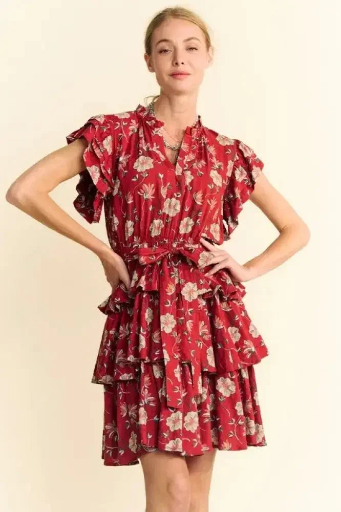 Davi & Dani Ruffle Flutter Sleeve Tie Belt Tiered Mini Dress - Update AvenueEffortless Elegance: DressesTrendsi100100549831238100100549831238fea6bd3dffaf431b964e5b7534621231 - Max - OriginOrange Rust