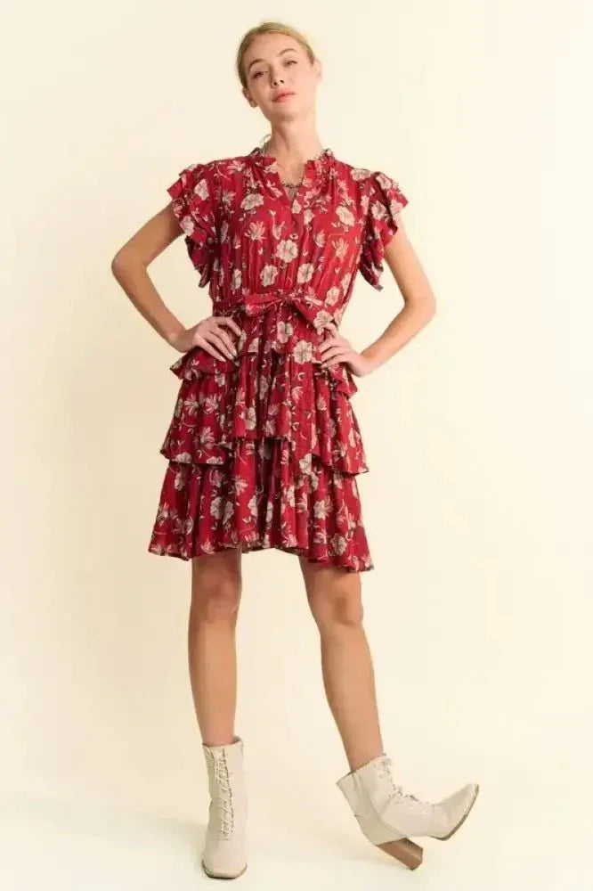 Davi & Dani Ruffle Flutter Sleeve Tie Belt Tiered Mini Dress - Update AvenueEffortless Elegance: DressesTrendsi100100549831238100100549831238bb49dc6c73ef45b28ad528dda3081633 - Max - OriginOrange Rust