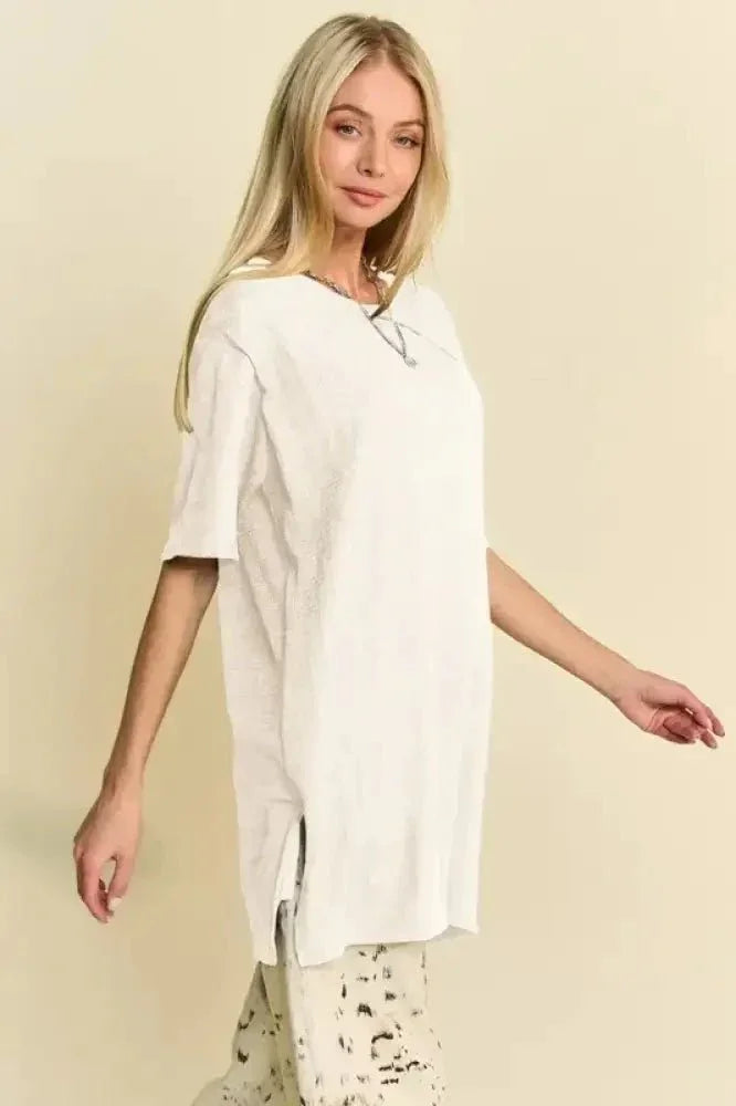 Davi & Dani Short Sleeve Side Slit T-Shirt with Pockets - Update AvenueT-ShirtsTrendsi1001002038715561001002038715560db6b97cb6c44124a1fb6c6513b5f8c8 - Max - OriginWhite