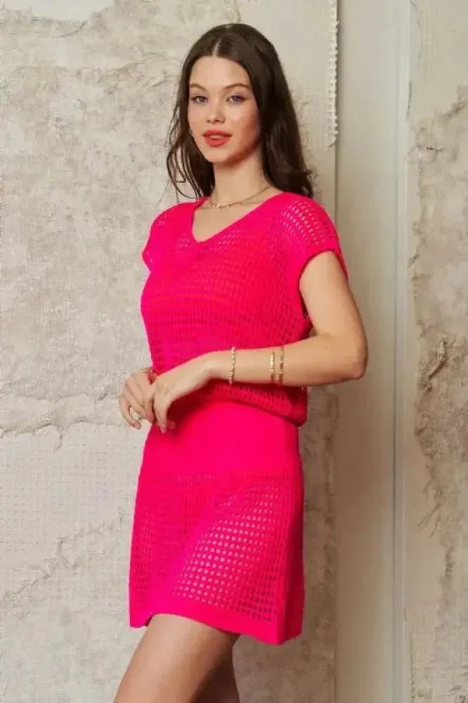 Davi & Dani Sleeveless V Neck Mesh Knit Cover Up Dress - Update AvenueEffortless Elegance: DressesTrendsi100100725361318100100725361318f8c8139d3077486ebfb29fa0300a1740 - Max - OriginNeon Fuchsia