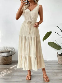 Decorative Button V - Neck Sleeveless Midi Tank Dress - Update AvenueEffortless Elegance: DressesTrendsi1001005807211001001005807211007a69ffda - 5980 - 46fc - b738 - 31f8a963650f - Max - OriginTan