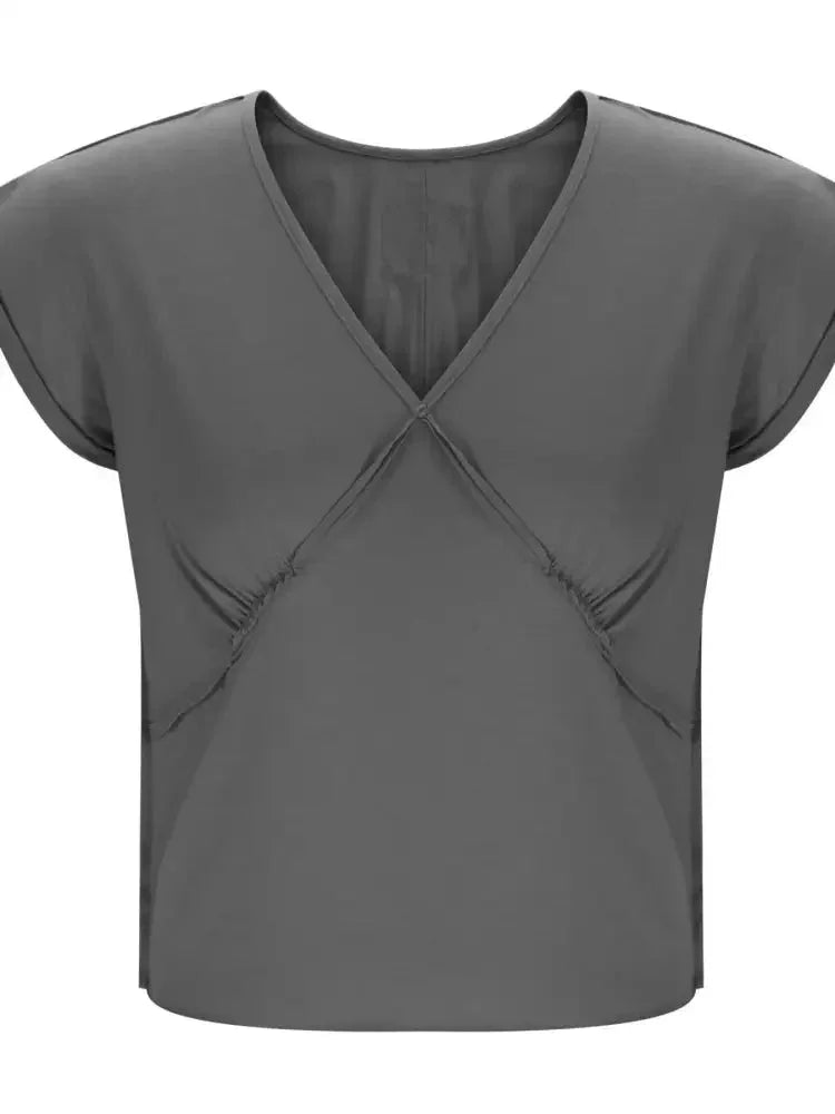 Deep V - Neck Cropped T-Shirt - Update AvenueT-ShirtsTrendsi100100879712810100100879712810e7e16b5d8bd54391879c32568873d233 - Max - OriginGrey