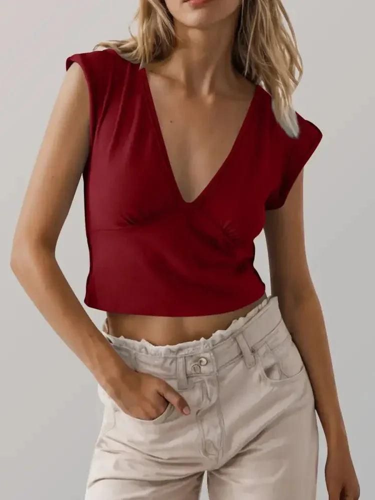 Deep V - Neck Cropped T-Shirt - Update AvenueT-ShirtsTrendsi100100879716232100100879716232516ae1b19faf456eab897f8052744a17 - Max - OriginBurgundy