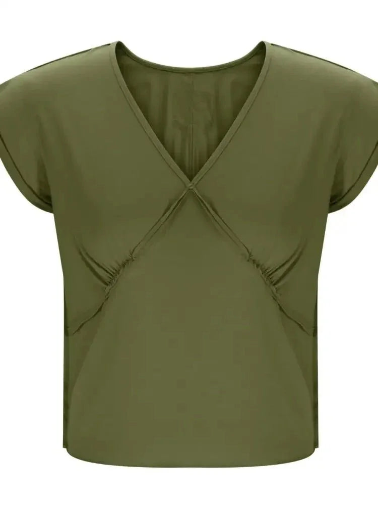 Deep V - Neck Cropped T-Shirt - Update AvenueT-ShirtsTrendsi100100879719073100100879719073e5035bcf21784b549e1192e7be6e65ae - Max - OriginArmy Green