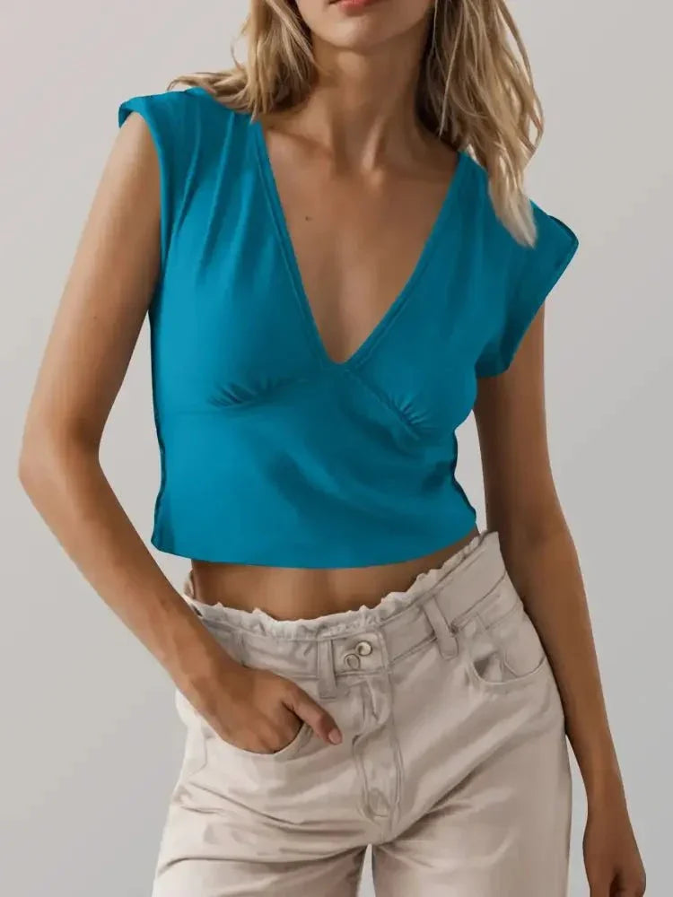 Deep V - Neck Cropped T-Shirt - Update AvenueT-ShirtsTrendsi100100879719075100100879719075ccf21ba9bf8945d9a86376281b393dc2 - Max - OriginCerulean