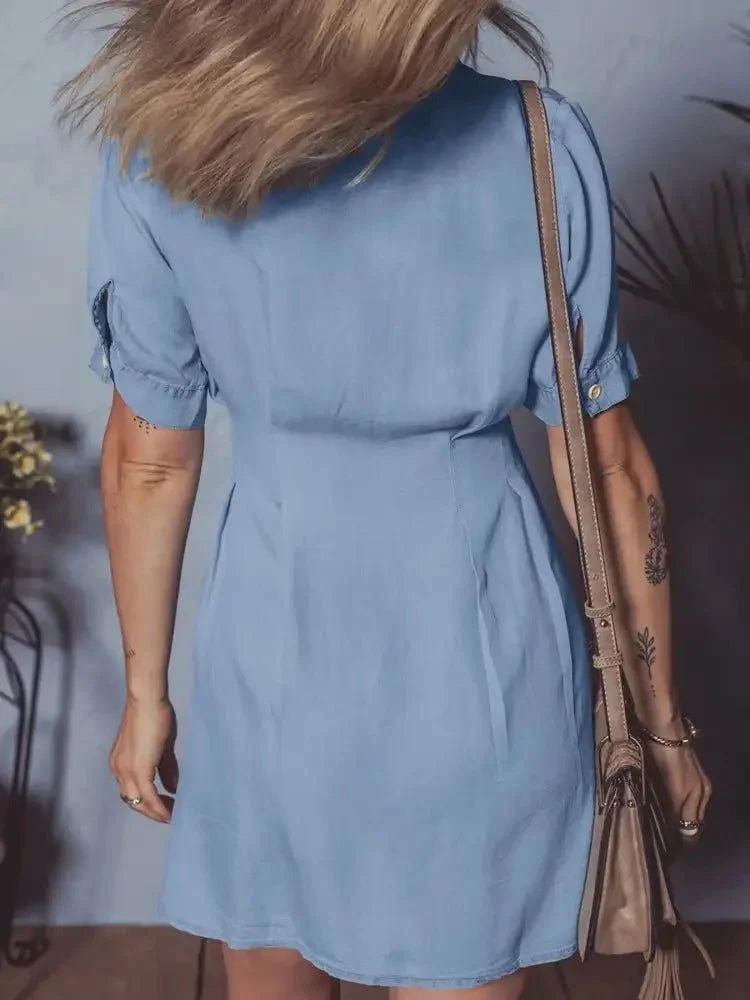Denim Pleated Slim Waist Short Sleeve Shirt Dress - Update AvenueDenim Dresses & SkirtsTrendsi10010005197276510010005197276573ee60cfe97f4d7f934e2bc5b399160a - Max - OriginLight Blue