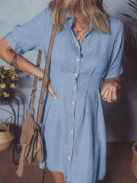 Denim Pleated Slim Waist Short Sleeve Shirt Dress - Update AvenueDenim Dresses & SkirtsTrendsi1001000519727651001000519727659119415ce88a489ba05f26fcb115933d - Max - OriginLight Blue