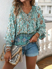 Devine Bohemian Tie Neck Lantern Sleeve Blouse - Update AvenueTrendsi10010114942474510010114942474511747c8c438e44239db9d310b4c1a804 - MaxGum Leaf