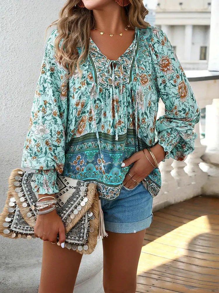 Devine Bohemian Tie Neck Lantern Sleeve Blouse - Update AvenueTrendsi100101149424745100101149424745abc93047ba6c4f7fad9ef5cccdafb20e - MaxGum Leaf
