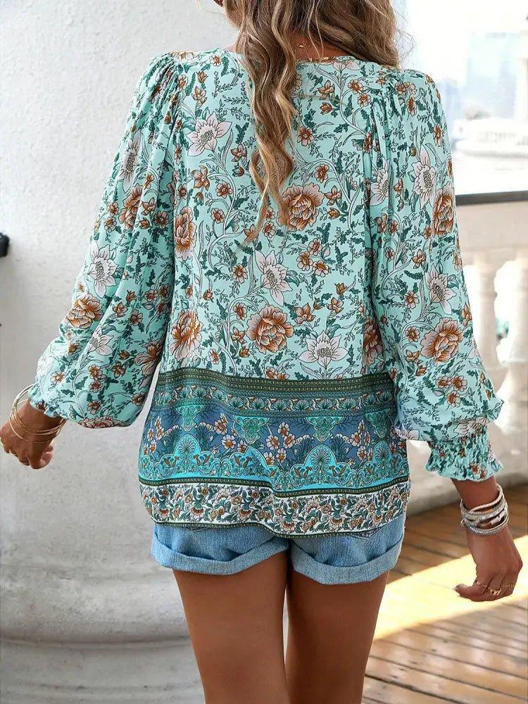 Devine Bohemian Tie Neck Lantern Sleeve Blouse - Update AvenueTrendsi1001011494247451001011494247454d584eecc7254257895f394c06a855c1 - MaxGum Leaf