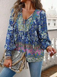 Devine Bohemian Tie Neck Lantern Sleeve Blouse - Update AvenueTrendsi100101149425003100101149425003195ec287e2b4434fb4d4557dab653fcd - MaxPeacock Blue