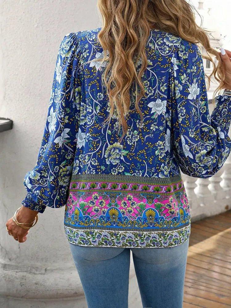 Devine Bohemian Tie Neck Lantern Sleeve Blouse - Update AvenueTrendsi100101149425003100101149425003399263825f464dddb8281e1687e457aa - MaxPeacock Blue