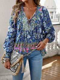 Devine Bohemian Tie Neck Lantern Sleeve Blouse - Update AvenueTrendsi1001011494250031001011494250037715e80d024b48b894c0f173b11d4c3c - MaxPeacock Blue