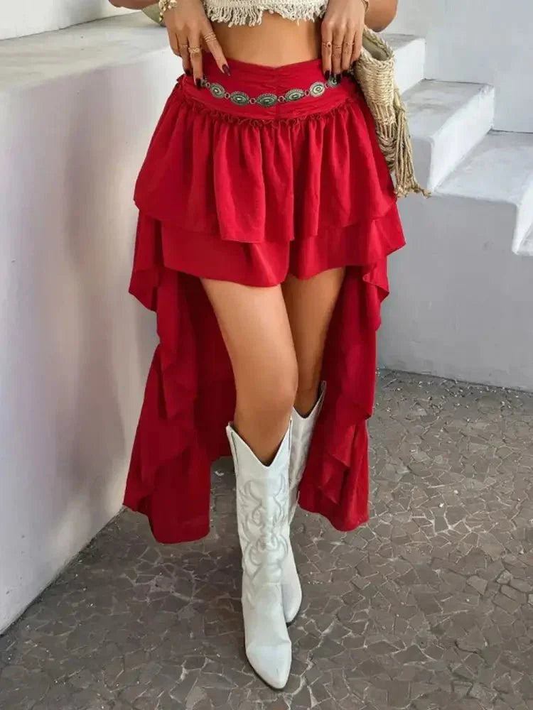 Devine High - Low Ruched Layered Skirt - Update AvenueVacation StyleTrendsi1001008173892971001008173892971163f7fa - f762 - 49de - 95c4 - 3a708073240a - MaxDeep Red