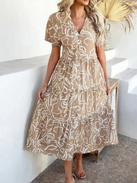 Devine Printed Johnny Collar Button Down Short Sleeve Midi Shirt Dress - Update AvenueEffortless Elegance: DressesTrendsi100100411185139100100411185139b15bd93a - 3751 - 42b2 - 800e - 53bffbce2b54 - MaxTan