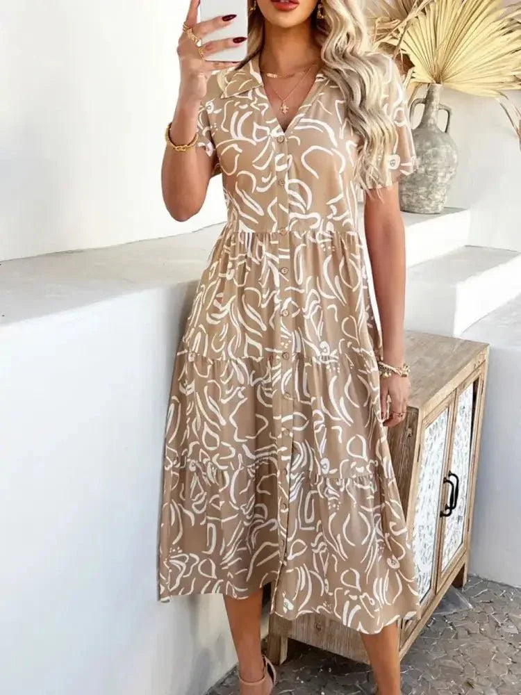 Devine Printed Johnny Collar Button Down Short Sleeve Midi Shirt Dress - Update AvenueEffortless Elegance: DressesTrendsi1001004111851391001004111851398185c0d4 - e8cc - 4c34 - 93a1 - 115616d4e614 - MaxTan