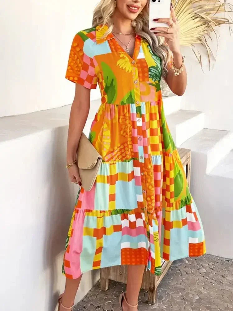 Devine Printed Johnny Collar Button Down Short Sleeve Midi Shirt Dress - Update AvenueEffortless Elegance: DressesTrendsi1001004111896391001004111896395a193435 - f261 - 4d15 - 9d8d - c91189a62367 - MaxTangerine
