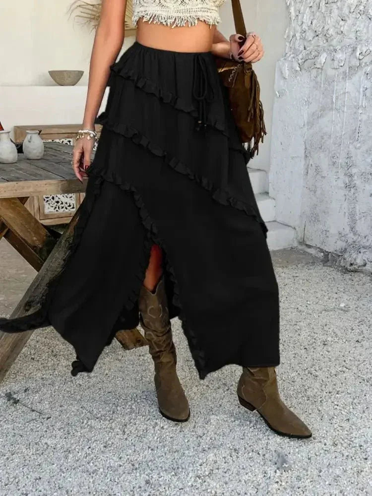 Devine Slit Drawstring Ruffled Skirt - Update AvenueVacation StyleTrendsi1001006465713721001006465713720fb9a747 - c0b1 - 40b6 - a12a - b413e7640e90 - MaxBlack