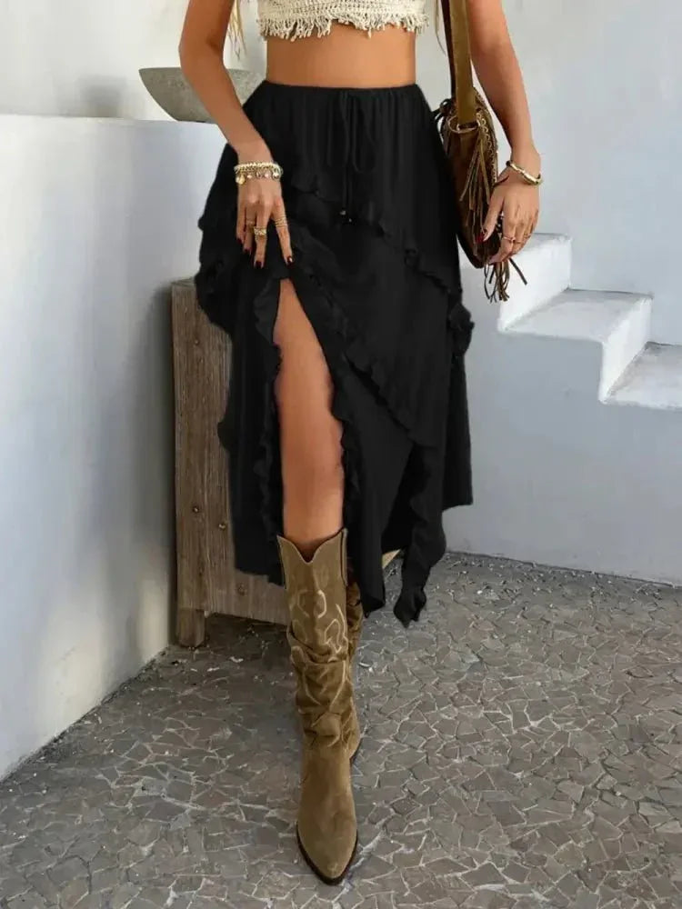 Devine Slit Drawstring Ruffled Skirt - Update AvenueVacation StyleTrendsi10010064657137210010064657137272c7983d - ac3a - 4574 - 8d3e - f886bb2a8f38 - MaxBlack