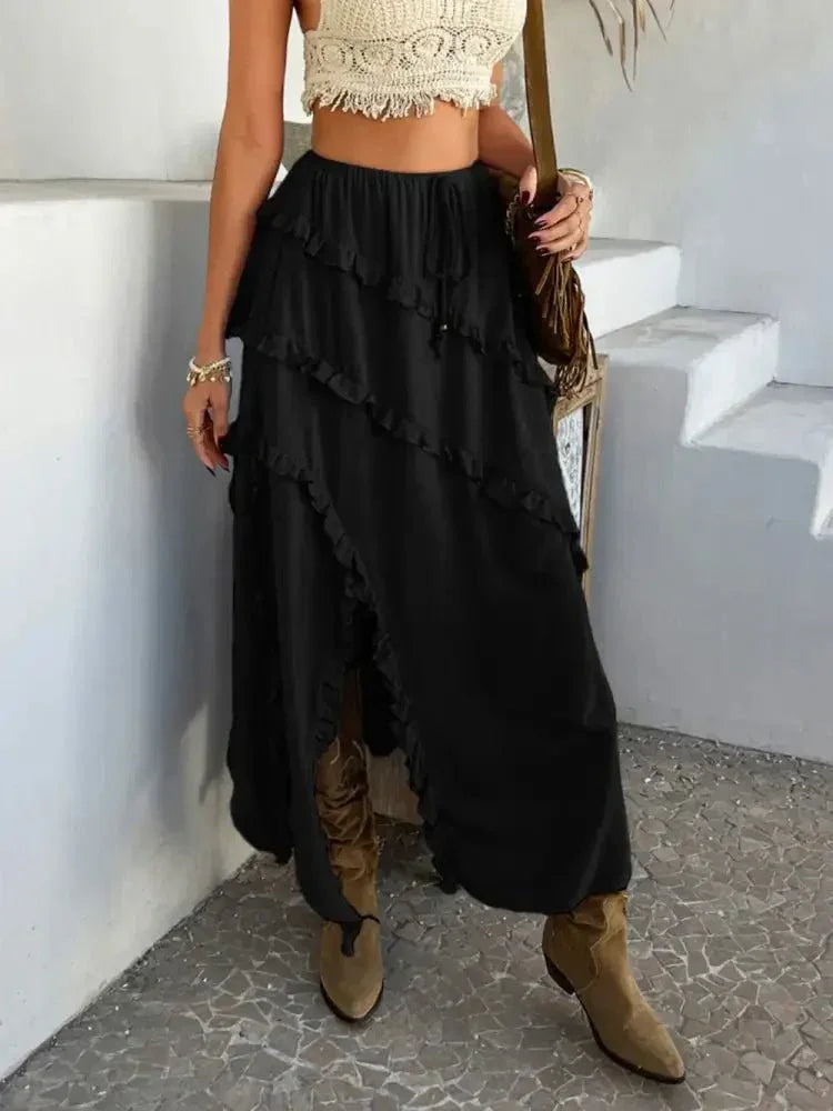 Devine Slit Drawstring Ruffled Skirt - Update AvenueVacation StyleTrendsi100100646571372100100646571372e2b021f9 - bf93 - 4ef8 - bc7f - e5141dc04591 - MaxBlack