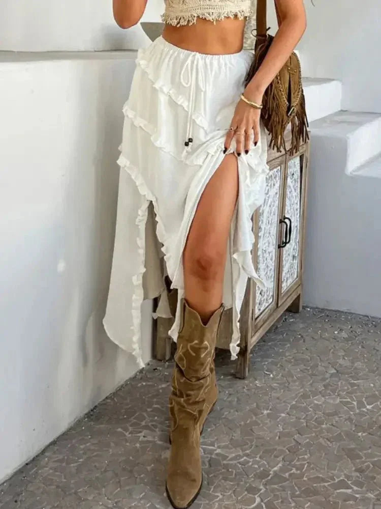 Devine Slit Drawstring Ruffled Skirt - Update AvenueVacation StyleTrendsi10010064657163810010064657163861f14cd3 - 1130 - 488c - 8e20 - 276d57a88650 - MaxWhite