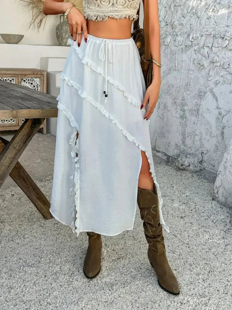 Devine Slit Drawstring Ruffled Skirt - Update AvenueVacation StyleTrendsi1001006465716381001006465716388d314b3b - d970 - 4804 - a6f3 - 07c664cf097a - MaxWhite