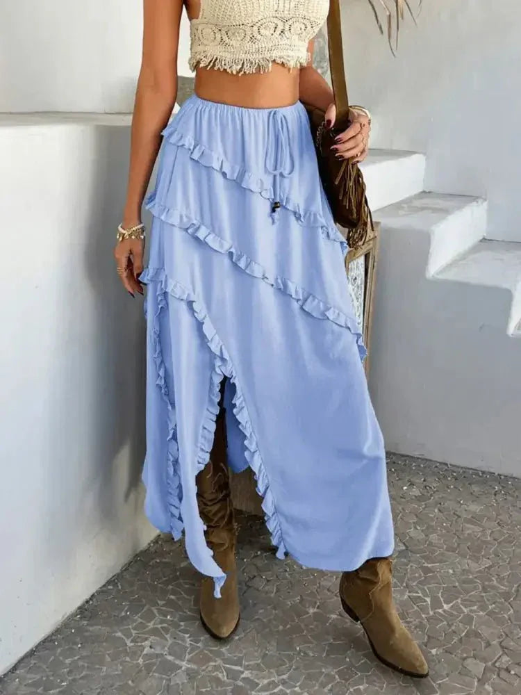 Devine Slit Drawstring Ruffled Skirt - Update AvenueVacation StyleTrendsi10010064657510610010064657510610c590f6 - 5164 - 4e76 - bcad - 8b03e84a3dd1 - MaxLight Blue