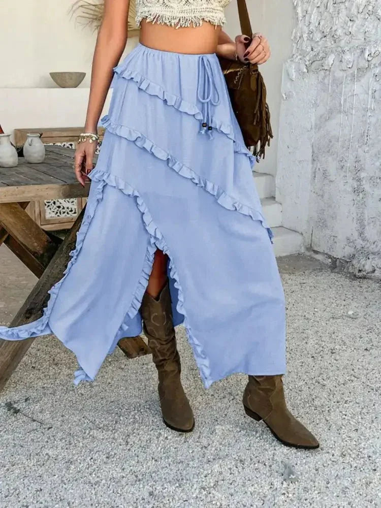 Devine Slit Drawstring Ruffled Skirt - Update AvenueVacation StyleTrendsi100100646575106100100646575106f83e7194 - 7cfd - 4da1 - 860c - 7aedc24b76d8 - MaxLight Blue
