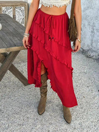 Devine Slit Drawstring Ruffled Skirt - Update AvenueVacation StyleTrendsi1001006465795911001006465795916844fe81 - 05b1 - 459c - b0e4 - 09f63ed005b5 - MaxScarlet