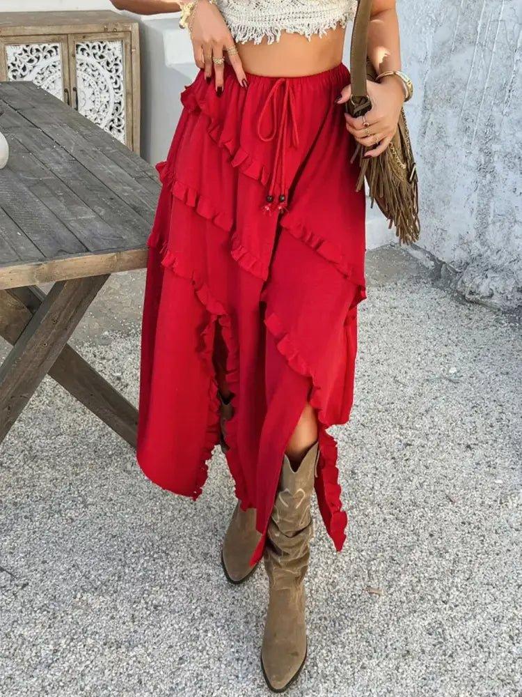 Devine Slit Drawstring Ruffled Skirt - Update AvenueVacation StyleTrendsi1001006465795911001006465795917cf6e917 - 4f2f - 4011 - bc9f - fd0369e0bca0 - MaxScarlet