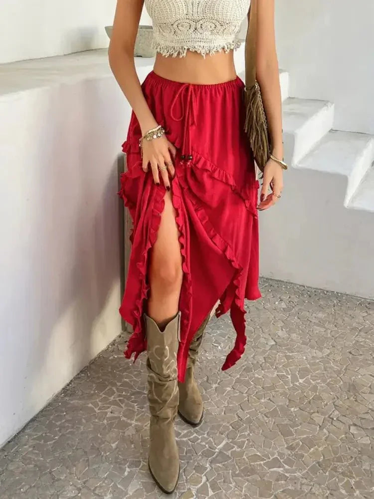 Devine Slit Drawstring Ruffled Skirt - Update AvenueVacation StyleTrendsi100100646579591100100646579591b56658a2 - 8084 - 41db - 9b01 - bc4899a6f8e4 - MaxScarlet