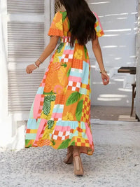 Devine Smocked Printed V - Neck Short Sleeve Maxi Dress - Update AvenueVacation StyleTrendsi100100129289426100100129289426d134f864 - 5234 - 4742 - 9998 - 66a0aa8fa21f - MaxTangerine