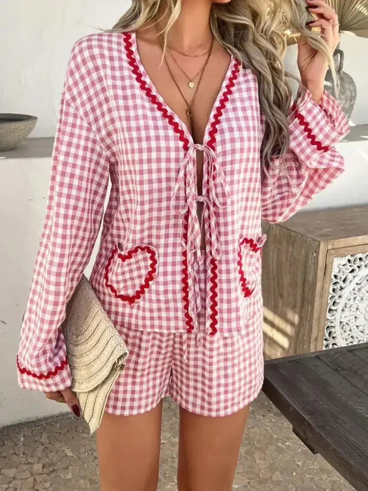 Devine Tie Front Contrast Plaid Shirt and Shorts Set - Update AvenueTrendsi100100220674007100100220674007993477d0 - 9aa6 - 489f - b35b - 20dff9ca0ca3 - MaxPink