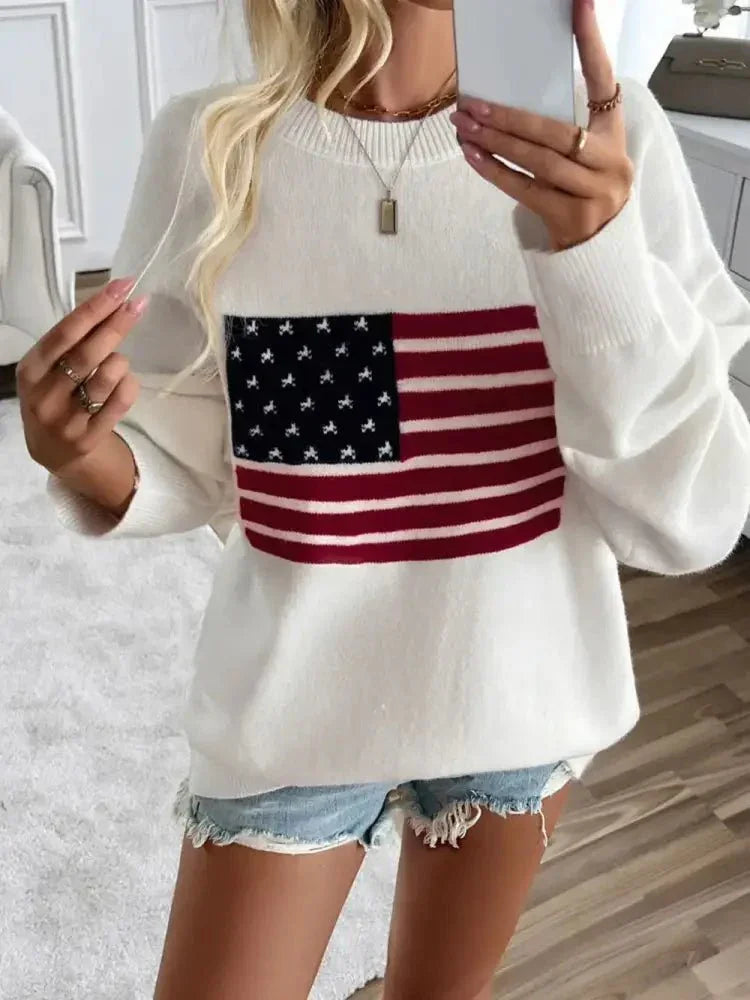 Devine US Flag Round Neck Long Sleeve Knit Top - Update AvenueHonor the Stars and StripesTrendsi1001008021810101001008021810106a0b8ca1 - c9c1 - 43e9 - adbf - 6157649e5b21 - MaxWhite