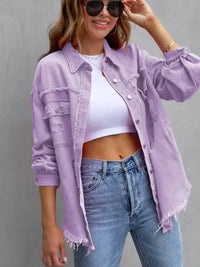 Distressed Drop Shoulder Denim Jacket - Update AvenueTrendsi100100281761603100100281761603516368a14851448ab34b5d4e56fc899b - MaxLavender