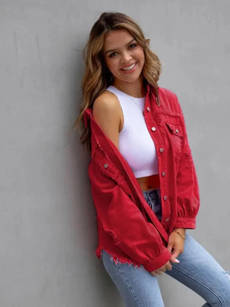 Distressed Drop Shoulder Denim Jacket - Update AvenueTrendsi100100281761727100100281761727cd05c2b7e31c43a9bd03b30eb574d4a1 - MaxDeep Red