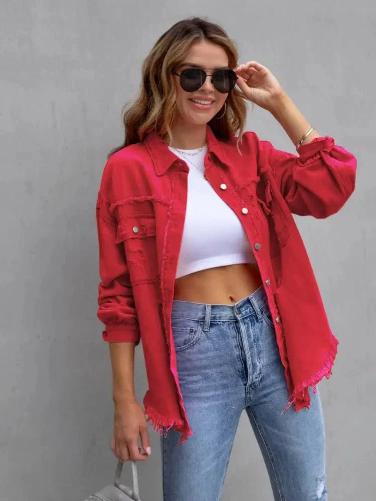 Distressed Drop Shoulder Denim Jacket - Update AvenueTrendsi100100281761727100100281761727ce1ca20978c04bae85f0678148fc1a74 - MaxDeep Red