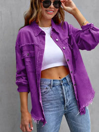 Distressed Drop Shoulder Denim Jacket - Update AvenueTrendsi1001002817620771001002817620770d32559d3c454e439f8f5b3415825b62 - MaxPurple