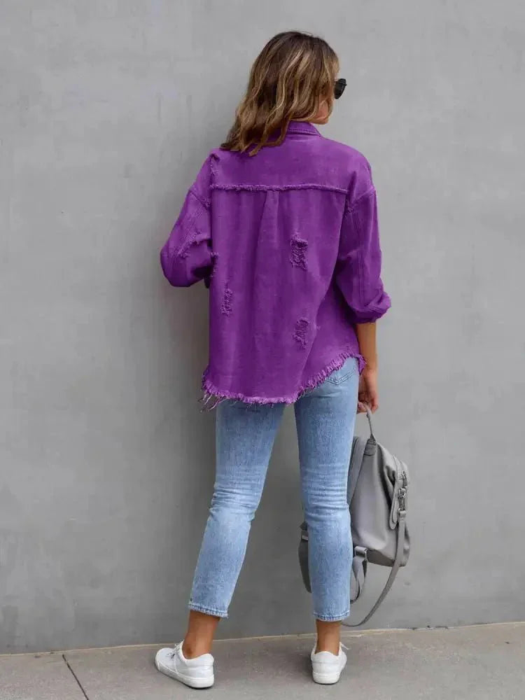 Distressed Drop Shoulder Denim Jacket - Update AvenueTrendsi100100281762077100100281762077e3415fa77943466ba1bb56ffd7c20b2d - MaxPurple