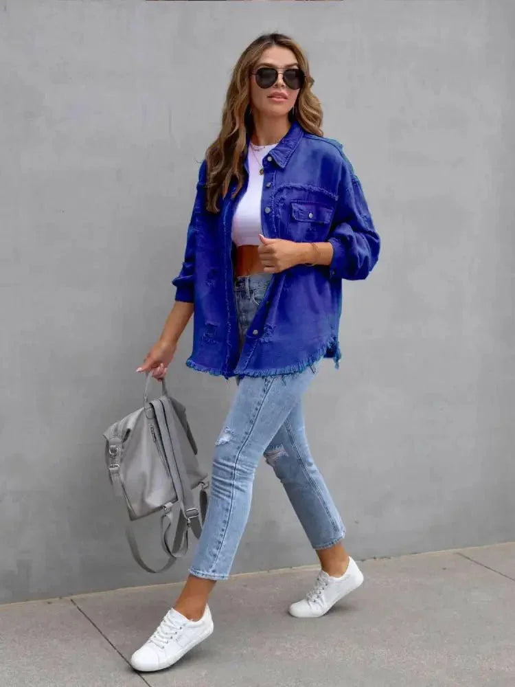 Distressed Drop Shoulder Denim Jacket - Update AvenueTrendsi1001002817637551001002817637552fcadf1be2a2478aa47d78bb0e1850a0 - MaxRoyal Blue