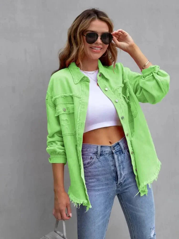 Distressed Drop Shoulder Denim Jacket - Update AvenueTrendsi100100281768432100100281768432314d076e5ea945d1b0826faf4778e660 - MaxGreen Apple