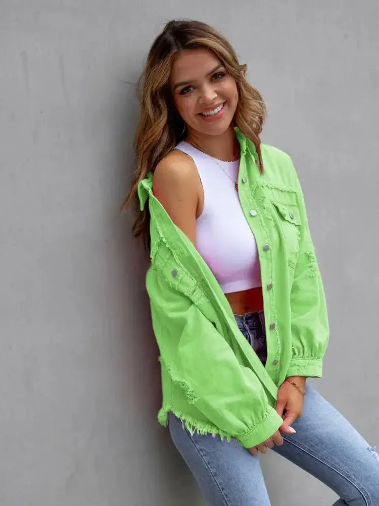 Distressed Drop Shoulder Denim Jacket - Update AvenueTrendsi1001002817684321001002817684323516906ad8b848ad8f30d864fbb285ce - MaxGreen Apple