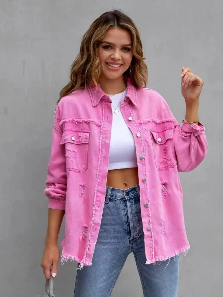 Distressed Drop Shoulder Denim Jacket - Update AvenueTrendsi10010028176940010010028176940032dac543e56c497ea104956120af6258 - MaxFuchsia Pink