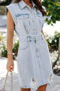 Distressed Half Button Cap Sleeve Denim Dress - Update AvenueDenim Dresses & SkirtsTrendsi1001006953315421001006953315428d8d226c - 7d24 - 4b2f - 87c7 - 6b71988eec59 - MaxLight