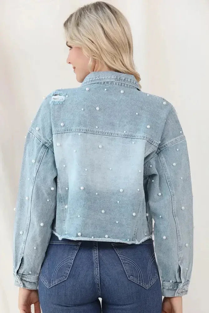 Distressed Pearl Trim Button Up Denim Jacket - Update AvenueTrendsi10010087418274310010087418274385b9dd6e - b711 - 4218 - 8eed - beb0e4f116d8 - MaxLight