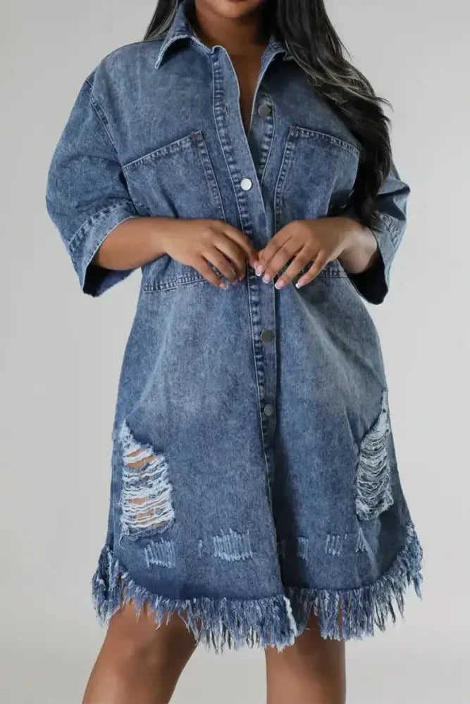 Distressed Raw Hem Button Up Denim Dress - Update AvenueDenim Dresses & SkirtsTrendsi10010002231185610010002231185622ab3bd8 - 5b99 - 473c - 9ba5 - 522a3b2bce90 - MaxMedium